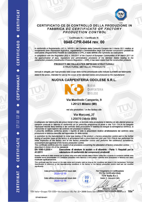 certificate EN 1090-1:2009