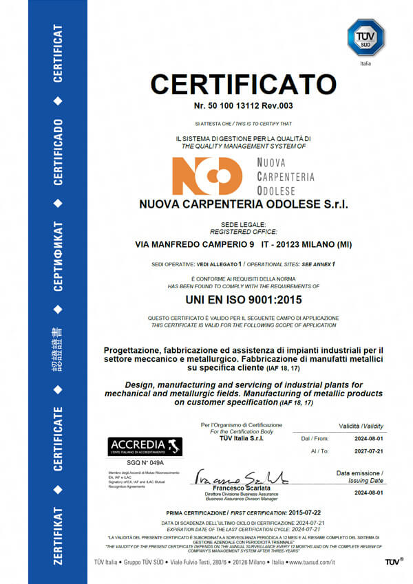 certificate UNI EN ISO 9001:2015